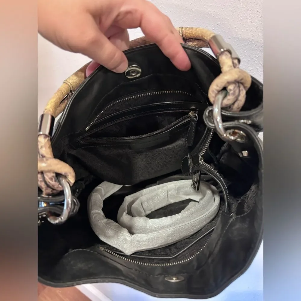 Michael Kors Isabel large convertible black leather shoulder bag snakeskin - Picture 8 of 9